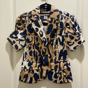 Diane Von Furstenberg Silk Jacket Tompskins Leopard Utility Cargo Pocket Blazer
